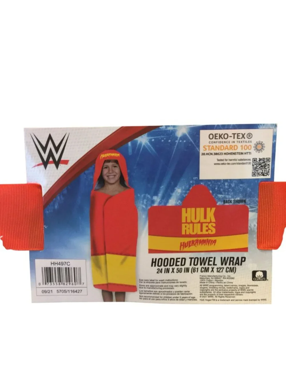 HULKAMANIA Child's Hooded Towel Wrap Red Gold 24